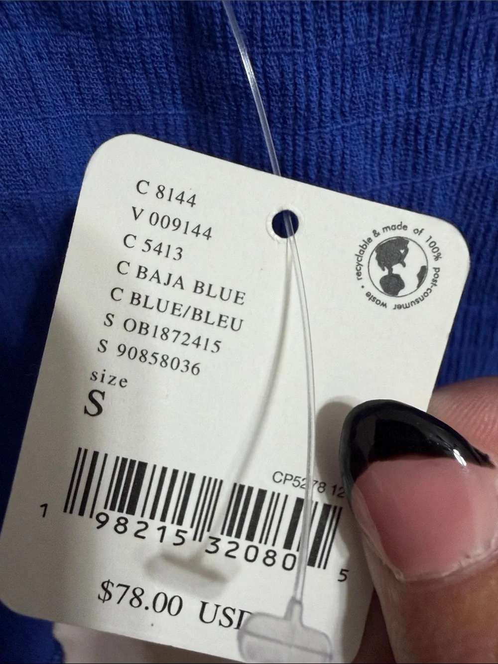 NWT Free People Low Back Baja Blue Long Sleevr